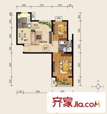 東方紅戶(hù)型圖C2戶(hù)型 2室2廳1衛(wèi)1廚