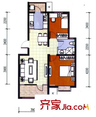東方紅戶(hù)型圖A1戶(hù)型（售完） 2室2廳1衛(wèi)1廚