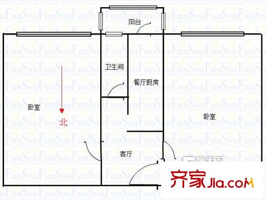 越康新園戶型圖兩室一廳 2室1廳1衛(wèi)1廚