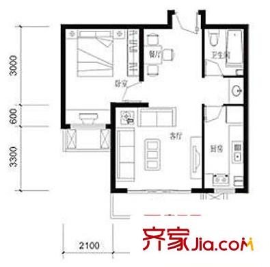 嘉元青年匯戶型圖B戶型 1室2廳1衛(wèi)1廚