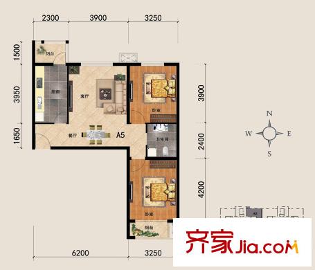 河北新人家戶型圖A5戶型 2室1廳1衛(wèi)1廚