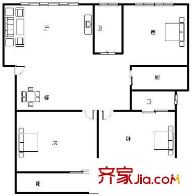 金星四季花城 3室 戶型圖