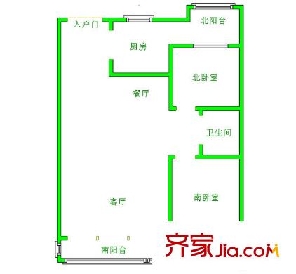恒基現(xiàn)代城 戶型圖 2室