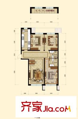 紫荊廣場戶型圖H戶型 3室2廳2衛(wèi)1廚