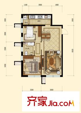 紫荊廣場戶型圖B戶型 2室2廳1衛(wèi)1廚