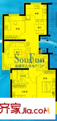 陶然居戶型圖1-13號(hào)樓多層小高層M戶型 3室2廳2衛(wèi)1廚
