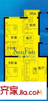 陶然居戶型圖1-13號(hào)樓多層小高層D戶型 2室2廳1衛(wèi)1廚