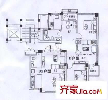 尚品名都二期戶型圖B2 D戶型2室2廳1衛(wèi)1廚 2室2廳1衛(wèi)1廚