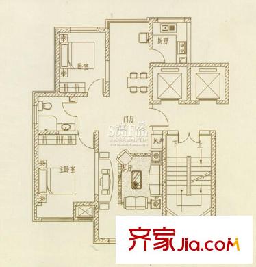 尚品名都二期戶型圖J1戶型2室2廳1衛(wèi)1廚 2室2廳1衛(wèi)1廚