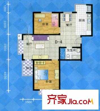 盛唐府邸戶型圖D-4 2室2廳1衛(wèi)