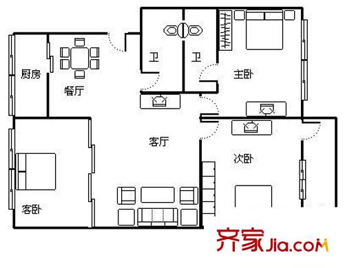 東顯花園 3室 戶(hù)型圖