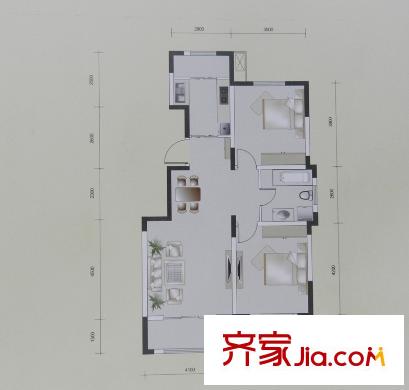融科上城戶型圖一期Ab1戶型 2室2廳1衛(wèi)1廚