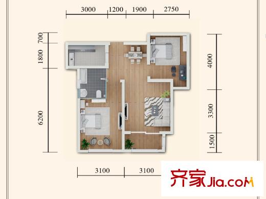 寧澤?新領(lǐng)域A樓B-戶型 2室2廳1衛(wèi)1廚