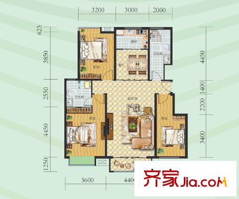 鋼城水岸8#樓標準層B戶型 3室2廳2衛(wèi)1廚
