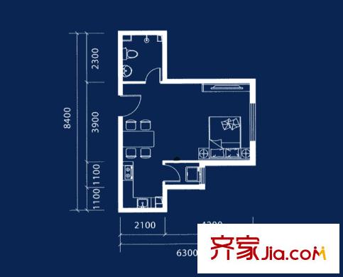 富丁國際戶型圖A10 1室1廳1衛(wèi)1廚