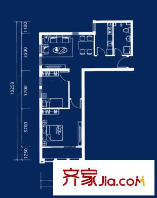 富丁國際戶型圖A4 2室2廳1衛(wèi)1廚