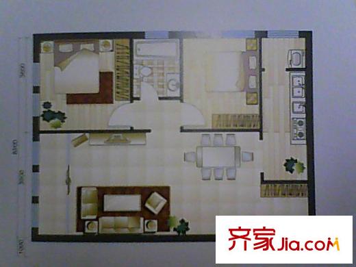 富丁國際戶型圖A6戶型 2室2廳1衛(wèi)1廚