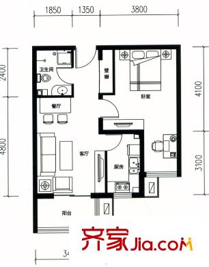 元龍水云間戶型圖A1戶型 2室1廳1衛(wèi)1廚