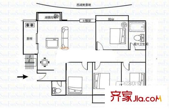省建設廳建工建材單位宿舍 4室 戶型圖