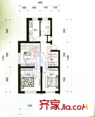 龍溪清雅園戶型圖B戶型 2室2廳1衛(wèi)1廚