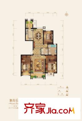 梧桐府2#樓標(biāo)準(zhǔn)層B戶型 3室2廳2衛(wèi)1廚