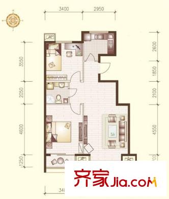 高第花園戶型圖K戶型 2室1廳1衛(wèi)1廚