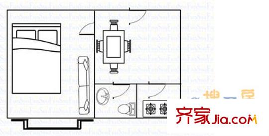 24號山西北里 1室 戶型圖