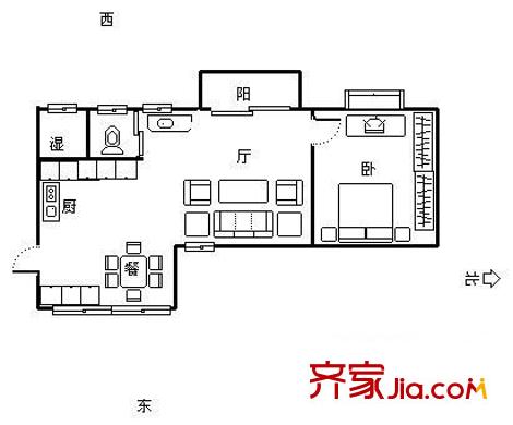 奧體都市花園 1室 戶型圖