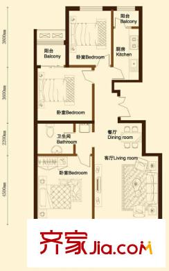 金洋華城戶型圖C4戶型 3室2廳1衛(wèi)1廚