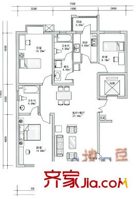 河畔人家戶型圖3室2廳1衛(wèi)1廚
