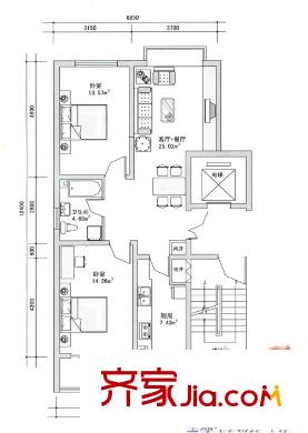 河畔人家戶型圖2室2廳1衛(wèi)1廚