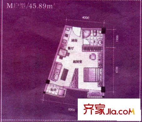 名城財(cái)富主場(chǎng)戶型圖M 1室1廳1衛(wèi)1廚