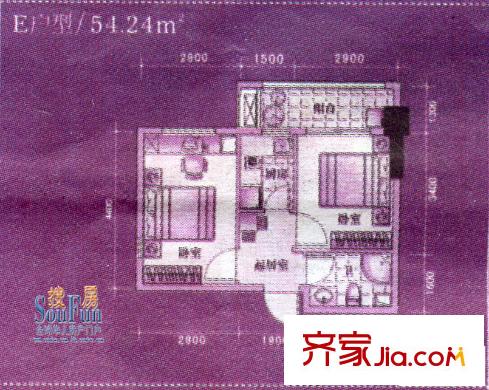 名城財(cái)富主場(chǎng)戶型圖E 2室1廳1衛(wèi)1廚