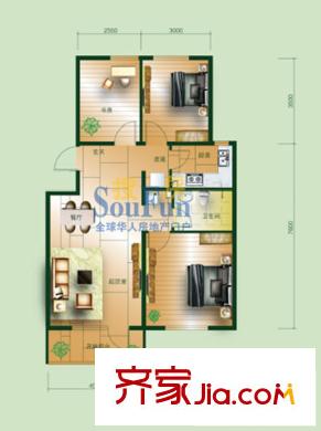 曹妃甸國際生態(tài)城萬年麗?；ǔ菓粜蛨DC戶型 3室1廳1衛(wèi)1廚