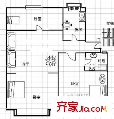 瑞馨公寓戶型圖大慶8號85.56平米 3室2廳1衛(wèi)1廚