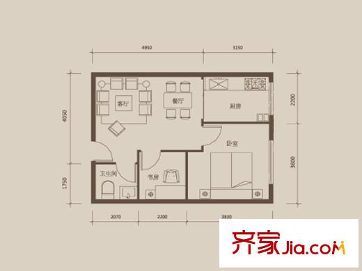 盛唐國際購物中心戶型圖B戶型 2室2廳1衛(wèi)1廚