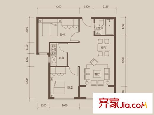 盛唐國際購物中心戶型圖E戶型 2室2廳1衛(wèi)1廚