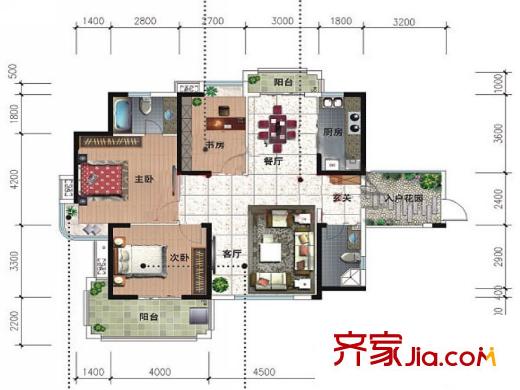 格林威治戶型圖5#05戶型 3室2廳2衛(wèi)1廚