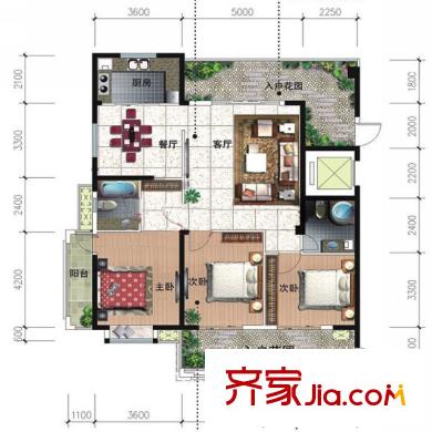 格林威治戶型圖3#06戶型 3室2廳2衛(wèi)1廚