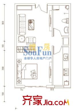 文苑鳳凰城戶型圖2號樓B3 1室1廳1衛(wèi)1廚