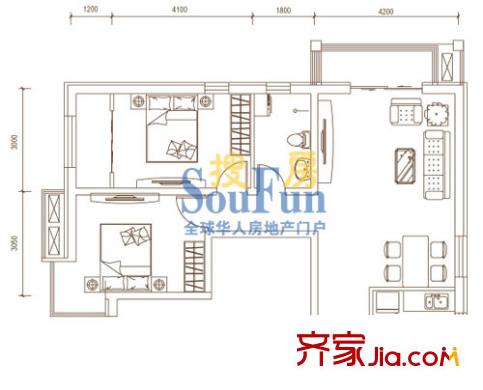 文苑鳳凰城戶型圖1號樓A1 2室2廳1衛(wèi)1廚