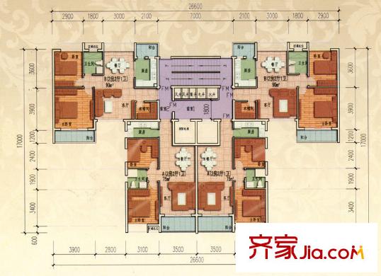 君安景苑戶(hù)型圖E戶(hù)型結(jié)構(gòu)圖 27F 2室2廳1衛(wèi)1廚