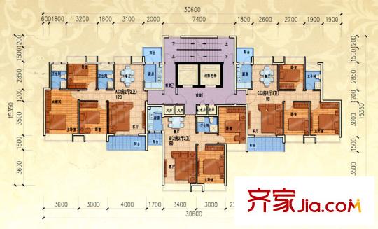 君安景苑戶(hù)型圖D戶(hù)型結(jié)構(gòu)圖 25、27F 3室2廳1衛(wèi)1廚