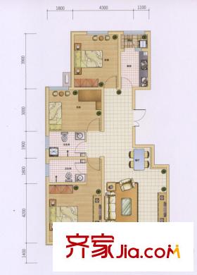 六合軒府戶型圖4號、5號樓標(biāo)準(zhǔn)層H戶型 3室2廳2衛(wèi)1廚