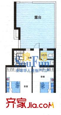福興園戶型圖B戶型躍層 2室2廳1衛(wèi)1廚