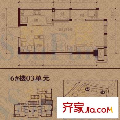 正祥水榭芳庭戶型圖6#樓03單元東向戶型 1室1廳1衛(wèi)