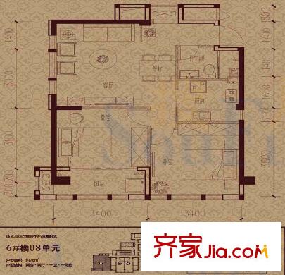 正祥水榭芳庭戶型圖6#樓08單元西向戶型 2室2廳1衛(wèi)