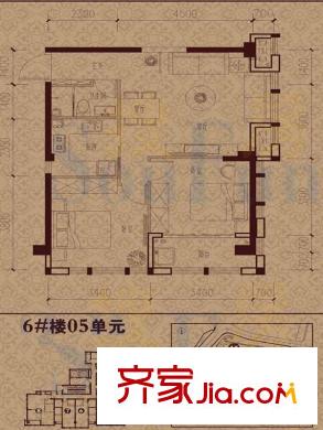 正祥水榭芳庭戶型圖6#樓05單元南向戶型 2室2廳1衛(wèi)