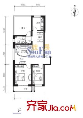 濱湖莊園戶型圖F頂戶型 2室2廳1衛(wèi)1廚
