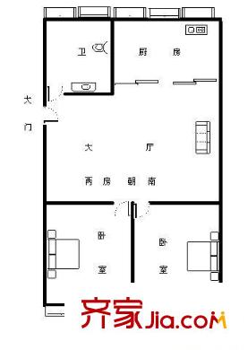 新園新村B區(qū) 2室 戶型圖
